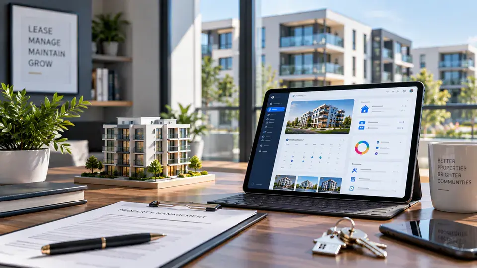 Modern real estate property management and leasing workspace